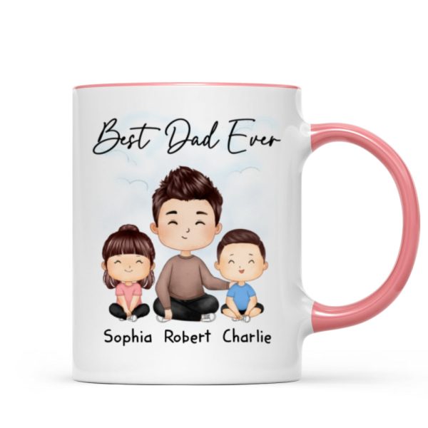 Doll Dad And Kids Sitting Watercolor Style Best Dad Ever Father's Day Gift For Dad Personalized Mug Doll Dad And Kids Sitting Watercolor Style Best Dad Ever Father's Day Gift For Dad Personalized Mug