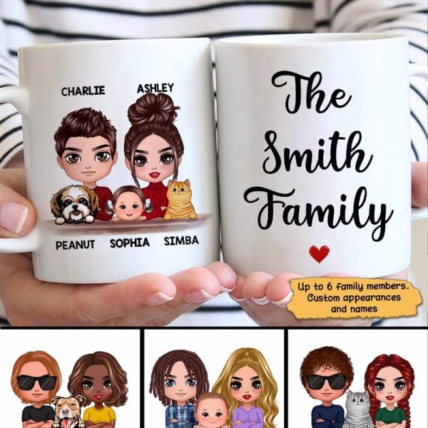 Doll Family Couple Husband Wife Kids Dog Cat Personalized Mug Doll Family Couple Husband Wife Kids Dog Cat Personalized Mug