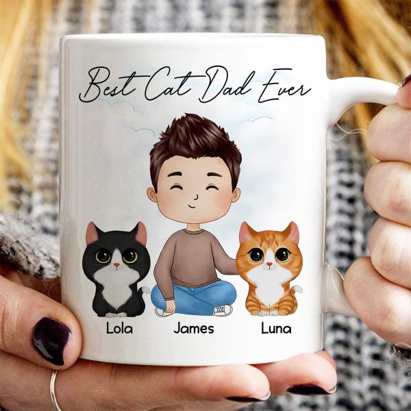 Doll Man Sitting With Cats Watercolor Style Best Cat Dad Ever Personalized Mug Doll Man Sitting With Cats Watercolor Style Best Cat Dad Ever Personalized Mug