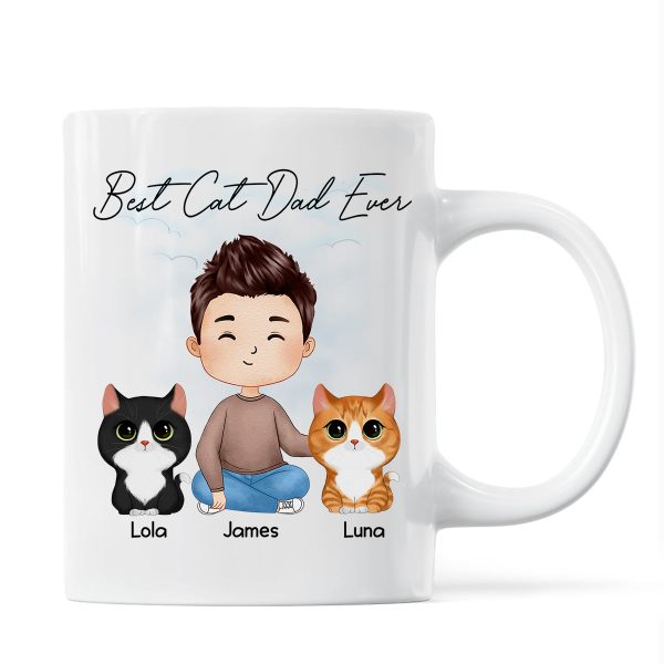 Doll Man Sitting With Cats Watercolor Style Best Cat Dad Ever Personalized Mug Doll Man Sitting With Cats Watercolor Style Best Cat Dad Ever Personalized Mug