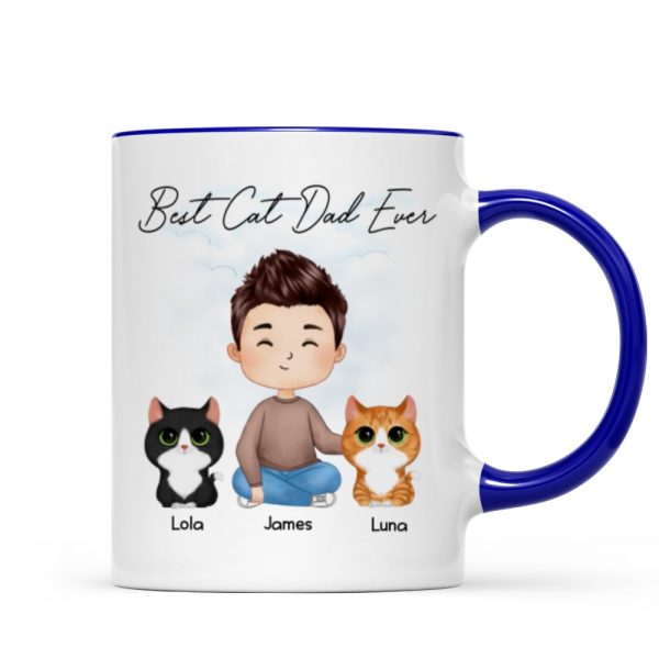 Doll Man Sitting With Cats Watercolor Style Best Cat Dad Ever Personalized Mug Doll Man Sitting With Cats Watercolor Style Best Cat Dad Ever Personalized Mug