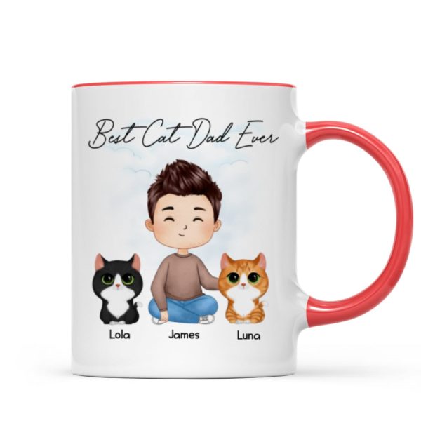 Doll Man Sitting With Cats Watercolor Style Best Cat Dad Ever Personalized Mug Doll Man Sitting With Cats Watercolor Style Best Cat Dad Ever Personalized Mug