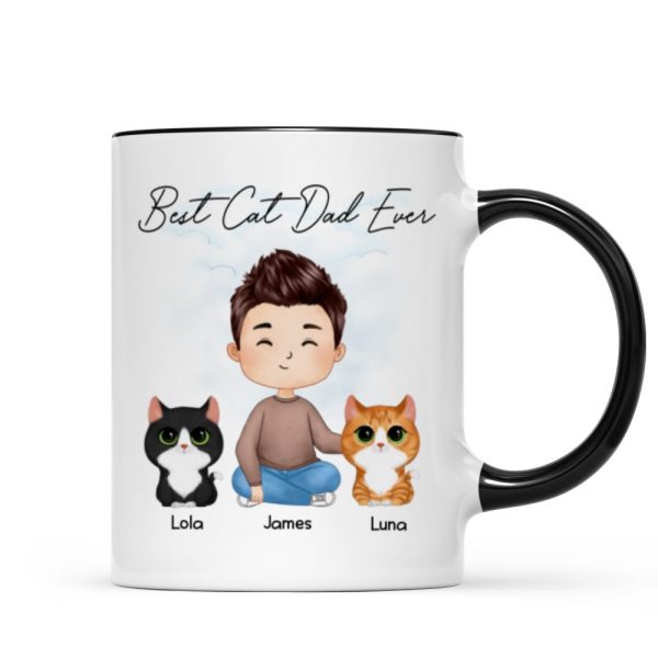 Doll Man Sitting With Cats Watercolor Style Best Cat Dad Ever Personalized Mug Doll Man Sitting With Cats Watercolor Style Best Cat Dad Ever Personalized Mug