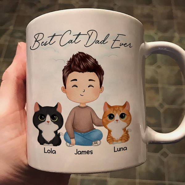 Doll Man Sitting With Cats Watercolor Style Best Cat Dad Ever Personalized Mug Doll Man Sitting With Cats Watercolor Style Best Cat Dad Ever Personalized Mug