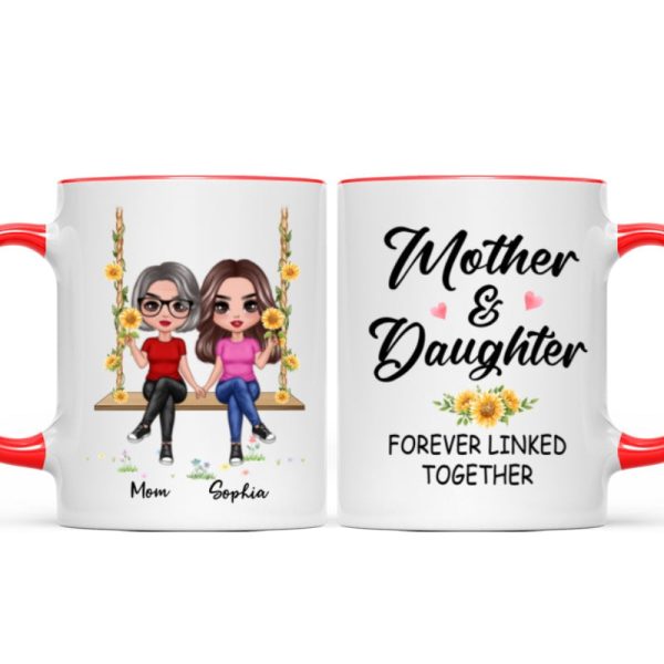 Doll Mom Daughter Sitting On Swing Holding Sunflower Personalized Mug