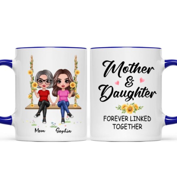 Doll Mom Daughter Sitting On Swing Holding Sunflower Personalized Mug