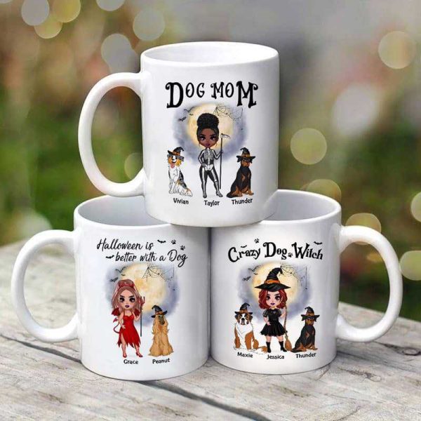 Doll Woman And Dogs Halloween Is Better With Dogs Personalized Mug Doll Woman And Dogs Halloween Is Better With Dogs Personalized Mug