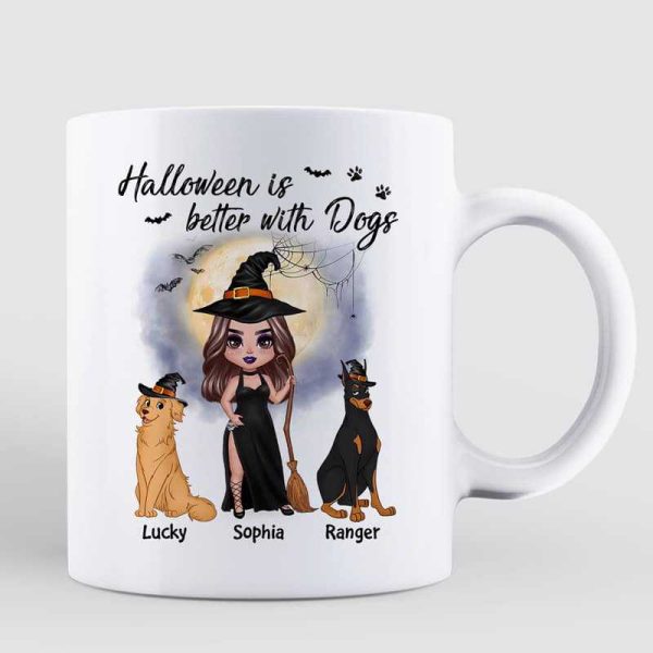 Doll Woman And Dogs Halloween Is Better With Dogs Personalized Mug Doll Woman And Dogs Halloween Is Better With Dogs Personalized Mug