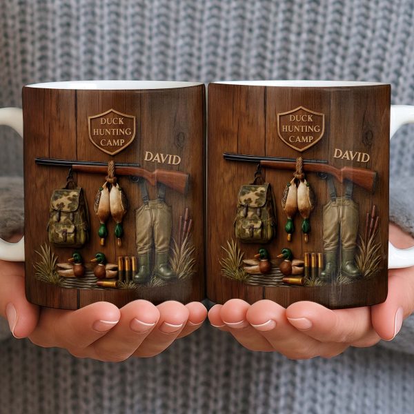 Duck Hunting Camp With Rifle and Ducks - Personalized Custom Coffee Mug - HTG004_MG Duck Hunting Camp With Rifle and Ducks - Personalized Custom Coffee Mug - HTG004_MG