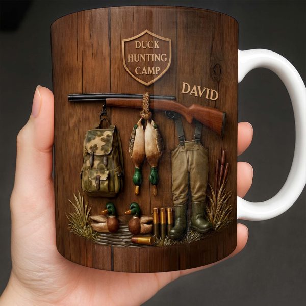 Duck Hunting Camp With Rifle and Ducks - Personalized Custom Coffee Mug - HTG004_MG Duck Hunting Camp With Rifle and Ducks - Personalized Custom Coffee Mug - HTG004_MG