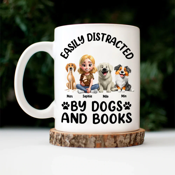 Easily Distracted By Dogs & Books - Personalized Mug Easily Distracted By Dogs & Books - Personalized Mug