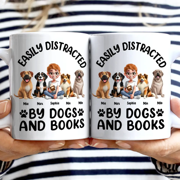Easily Distracted By Dogs & Books - Personalized Mug Easily Distracted By Dogs & Books - Personalized Mug