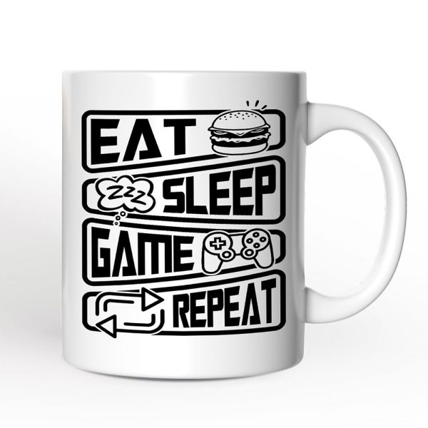 Eat Sleep Game Repeat Personalized Mug, Funny Gamer Gift With Custom Name Eat Sleep Game Repeat Personalized Mug, Funny Gamer Gift With Custom Name