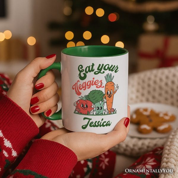 Eat Your Veggies Personalized Mug, Retro Cute Farmers Market Veggie Gift with Custom Name Eat Your Veggies Personalized Mug, Retro Cute Farmers Market Veggie Gift with Custom Name