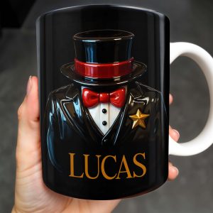 Elegant Black Tuxedo Mug Design For Magicians, Top Hat And Bow Tie - Personalized Custom Coffee Mug - FAM342_MG