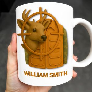Elegant Deer Hunting Scene on Coffee Mug, Camouflage Jacket - Personalized Custom Coffee Mug - FAM332_MG