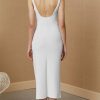 Elegant Square Neck Ruched Trim Sleeveless Bodycon Midi Dress - White Elegant Square Neck Ruched Trim Sleeveless Bodycon Midi Dress - White
