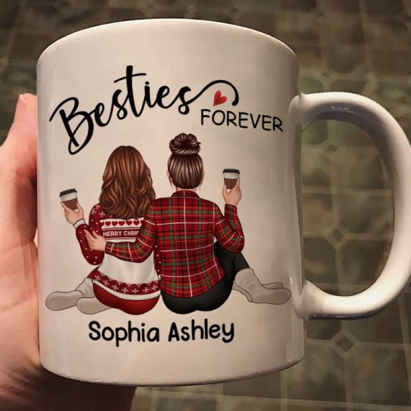 Embracing Back View Besties Sisters Forever Personalized Mug