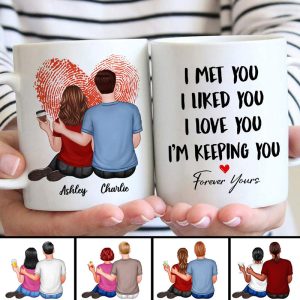 Embracing Couple Back View Finger Print Heart Personalized Mug