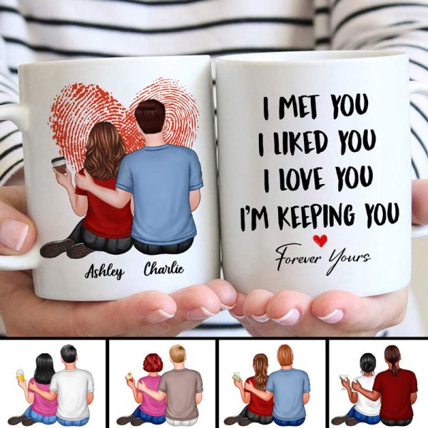 Embracing Couple Back View Finger Print Heart Personalized Mug Embracing Couple Back View Finger Print Heart Personalized Mug