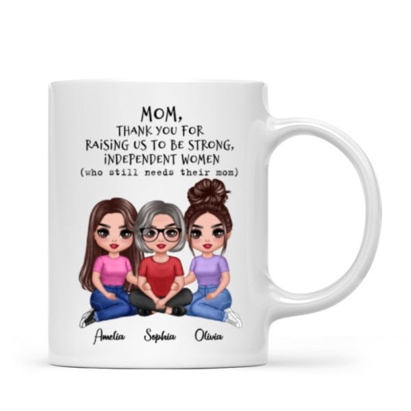 Embracing Doll Mom Daughter Sitting Thank You For Raising Independent Women Personalized Mug