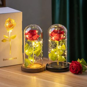 Eternal Rose in Glass Dome with LED Light – Romantic Gift for Valentine’s Day, Christmas, or Birthday