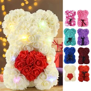 Eternal Rose Teddy Bear Artificial Floral Gift 25cm