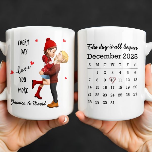 Every Day I Love You More, Couple And Calendar Design - Personalized Custom Coffee Mug - CPL1141_MG Every Day I Love You More, Couple And Calendar Design - Personalized Custom Coffee Mug - CPL1141_MG