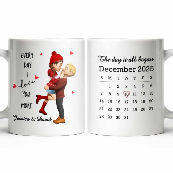 Every Day I Love You More, Couple And Calendar Design - Personalized Custom Coffee Mug - CPL1141_MG Every Day I Love You More, Couple And Calendar Design - Personalized Custom Coffee Mug - CPL1141_MG