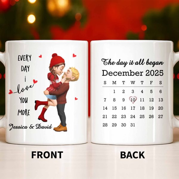 Every Day I Love You More, Couple And Calendar Design - Personalized Custom Coffee Mug - CPL1141_MG Every Day I Love You More, Couple And Calendar Design - Personalized Custom Coffee Mug - CPL1141_MG
