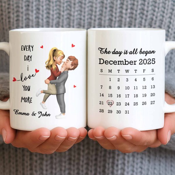 Every Day I Love You More, Couple And Calendar Design - Personalized Custom Coffee Mug - CPL1141_MG Every Day I Love You More, Couple And Calendar Design - Personalized Custom Coffee Mug - CPL1141_MG