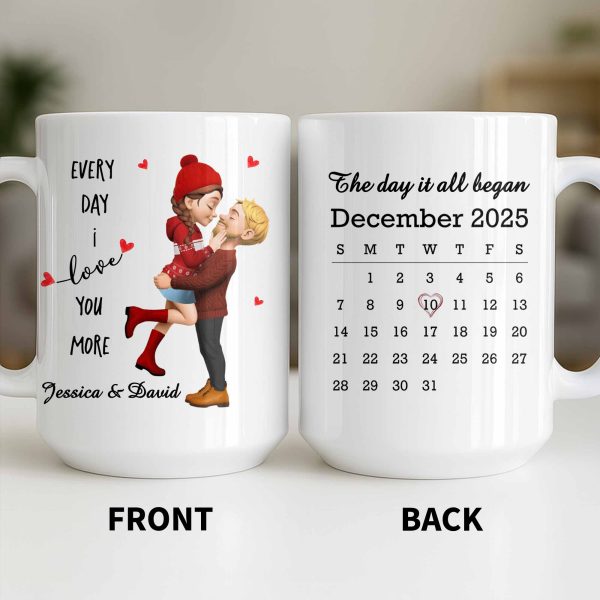 Every Day I Love You More, Couple And Calendar Design - Personalized Custom Coffee Mug - CPL1141_MG Every Day I Love You More, Couple And Calendar Design - Personalized Custom Coffee Mug - CPL1141_MG
