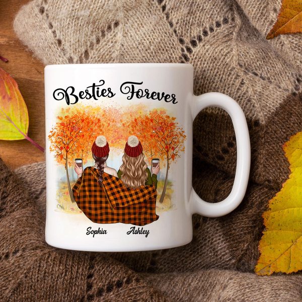 Fall Season Best Friends Sisters With Blanket In Forest Personalized Mug