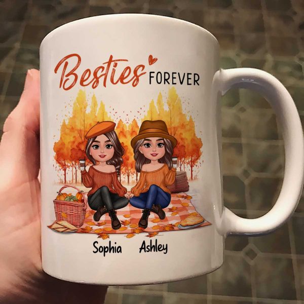 Fall Season Besties Best Friends Pretty Women Picnic Autumn Themed Personalized Mug