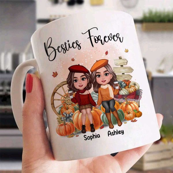 Fall Season Besties Sister Sitting On Pumpkins Personalized Mug Fall Season Besties Sister Sitting On Pumpkins Personalized Mug
