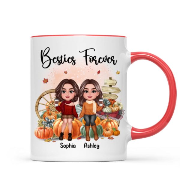 Fall Season Besties Sister Sitting On Pumpkins Personalized Mug Fall Season Besties Sister Sitting On Pumpkins Personalized Mug