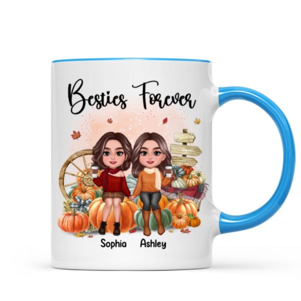 Fall Season Besties Sister Sitting On Pumpkins Personalized Mug Fall Season Besties Sister Sitting On Pumpkins Personalized Mug