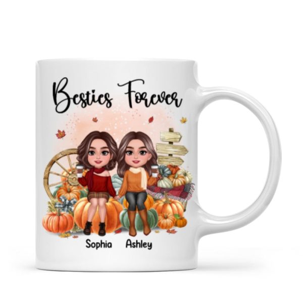 Fall Season Besties Sister Sitting On Pumpkins Personalized Mug Fall Season Besties Sister Sitting On Pumpkins Personalized Mug