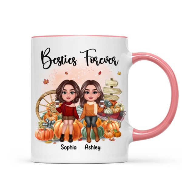 Fall Season Besties Sister Sitting On Pumpkins Personalized Mug Fall Season Besties Sister Sitting On Pumpkins Personalized Mug