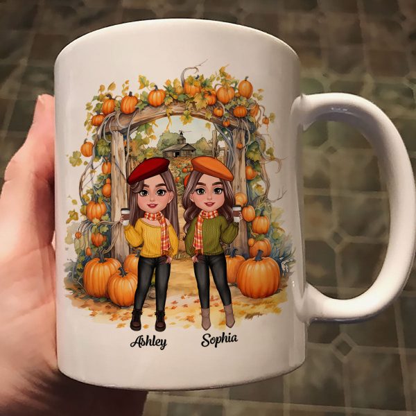 Fall Season Besties Sisters Pumpkin Patch Gate Personalized Mug