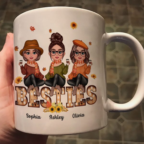 Fall Season Besties Sisters Sitting On Text Marquee Light Personalized Mug