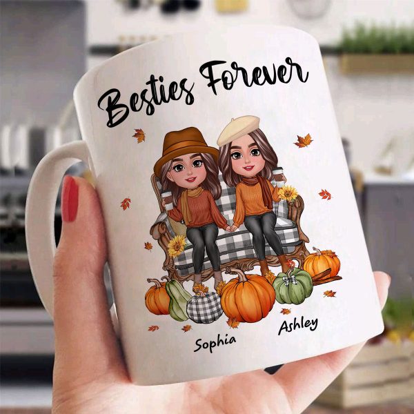 Fall Season Besties Sitting On Chair Personalized Mug
