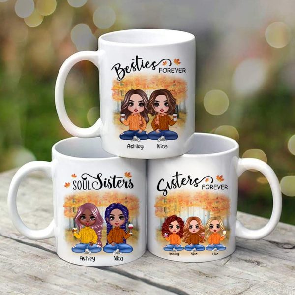 Fall Season Doll Best Friends Besties Sitting Personalized Mug