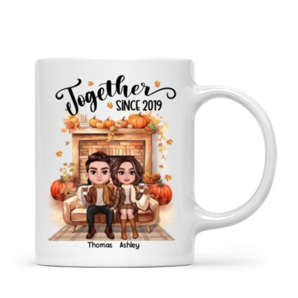 Fall Season Doll Couple Fireplace Personalized Mug Fall Season Doll Couple Fireplace Personalized Mug