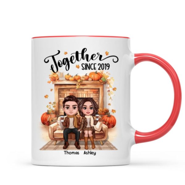 Fall Season Doll Couple Fireplace Personalized Mug Fall Season Doll Couple Fireplace Personalized Mug