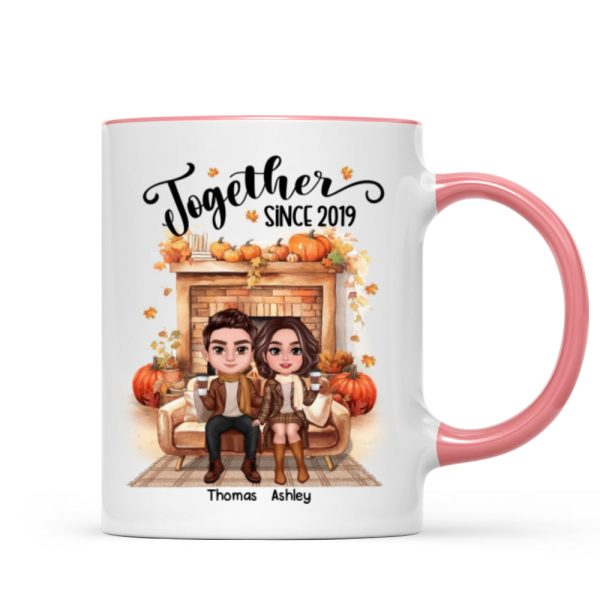 Fall Season Doll Couple Fireplace Personalized Mug Fall Season Doll Couple Fireplace Personalized Mug