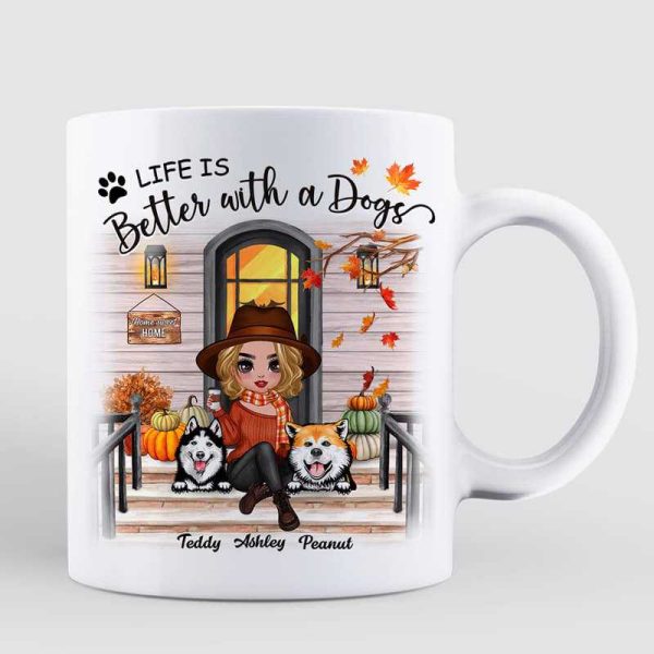 Fall Season Doll Dog Mom Front Porch Personalized Mug
