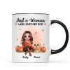 Fall Season Doll Woman And Watercolor Cute Dogs In Pumpkin Patch Personalized Mug