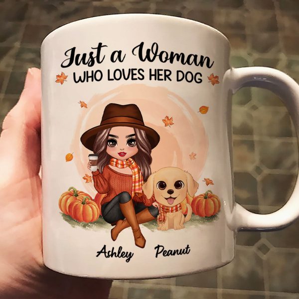 Fall Season Doll Woman And Watercolor Cute Dogs In Pumpkin Patch Personalized Mug