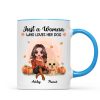 Fall Season Doll Woman And Watercolor Cute Dogs In Pumpkin Patch Personalized Mug